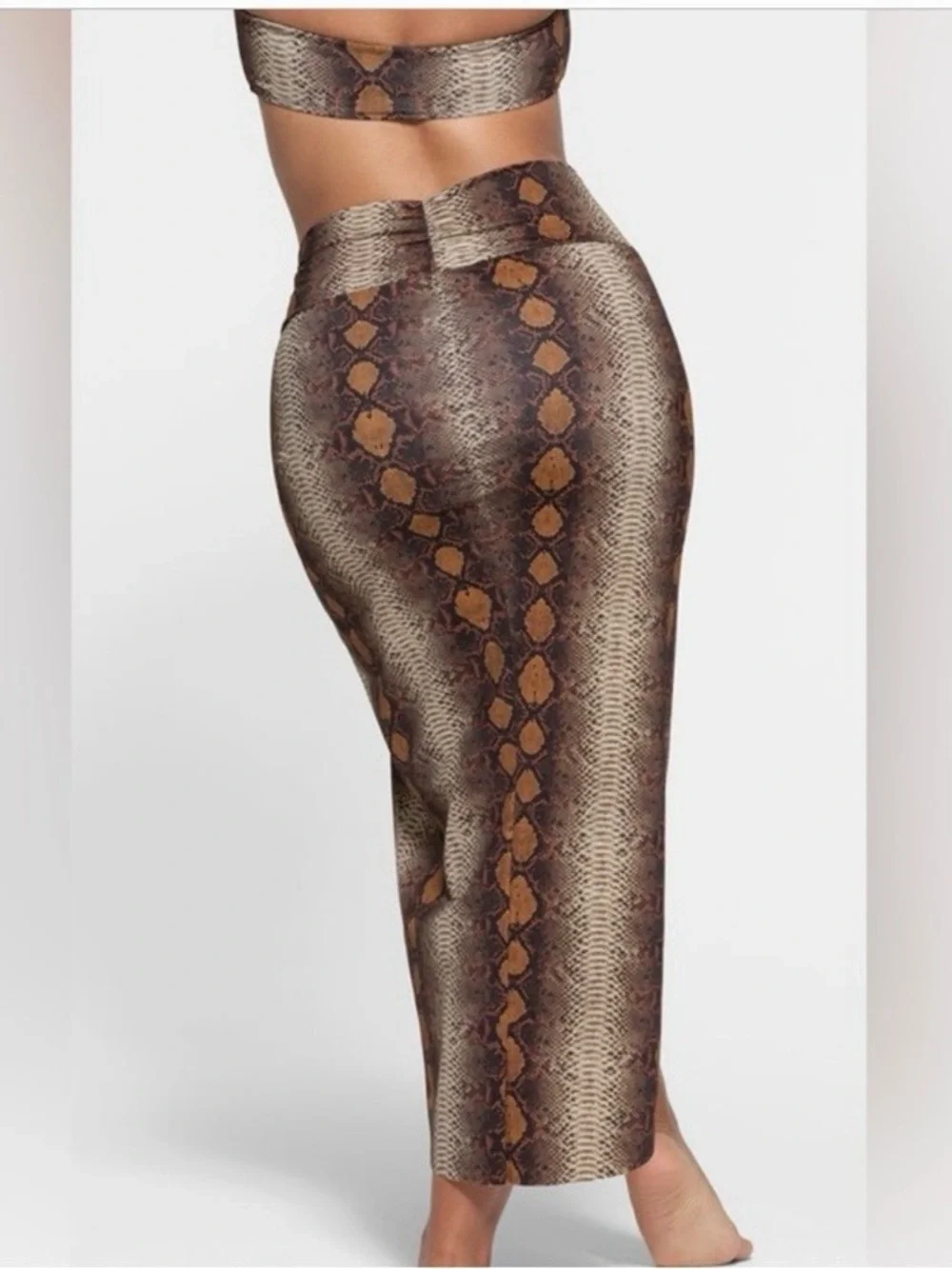 Skims coverup Skirt Womens Small Brown Snake Print Wrap High Waist Midi‎ Stretch
